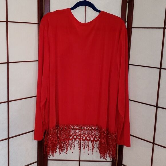 Amanda 3X Shimmery Red Fringe Cardigan Sweater - Picture 6 of 7